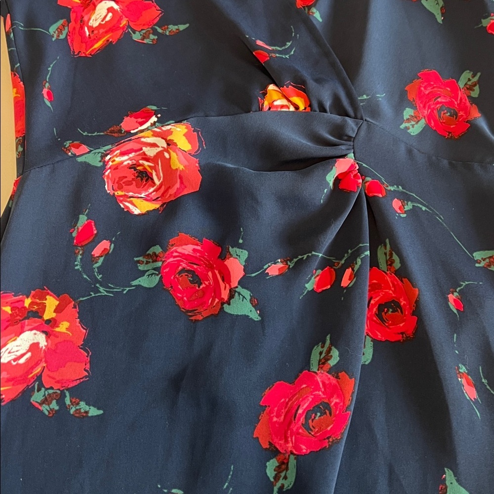 Aritzia Babaton High Low Faux Wrap Flutter Sleeve Dress Blue Floral Size 2 - Picture 11 of 11